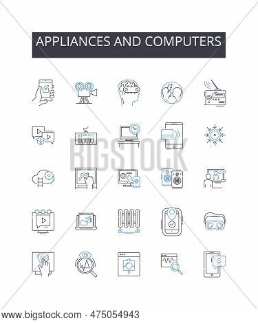 Appliances And Computers Line Icons Collection. Devices, Gadgets, Machines, Electrics, Tech, Equipme