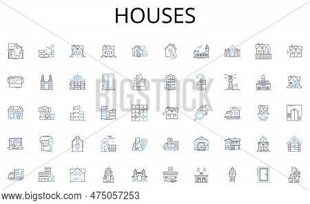 Houses Line Icons Collection. Hospitality, Assistance, Support, Attention, Care, Solicitude, Accommo