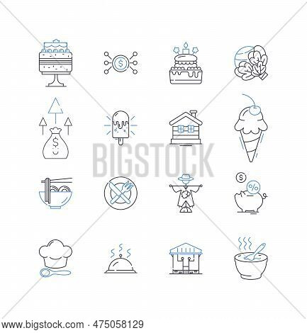 Cakery Business Line Icons Collection. Cake, Bakery, Cupcake, Sweet, Frosting, Confection, Dessert V