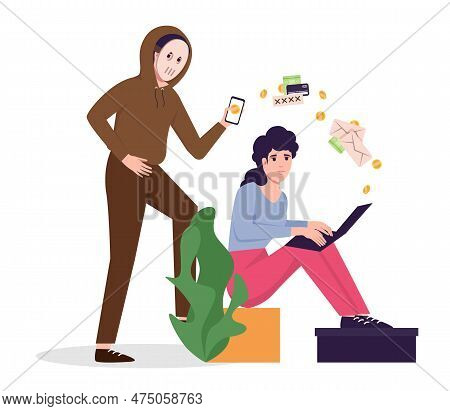Phone Scam Concept. Scamming People To Get Their Money. Financial Phishing Warning. Fraud Signs And 