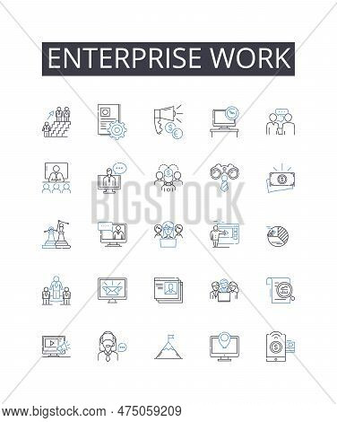 Enterprise Work Line Icons Collection. Business Tasks, Corporate Duties, Professional Labor, Career 