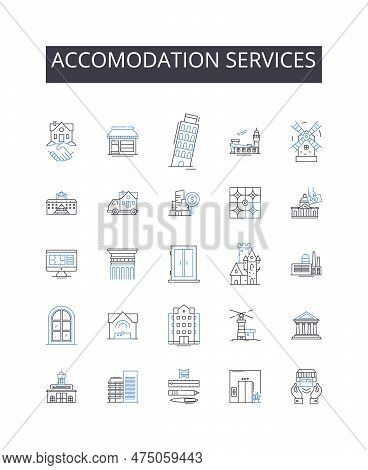 Accomodation Services Line Icons Collection. Shopping, Online, Digital, Marketplace, Internet, Payme