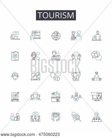 Tourism Line Icons Collection. Travel Industry, Vacation Business, Hospitality Sector, Sightseeing M