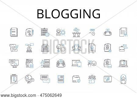 Blogging Line Icons Collection. Vlogging, Socializing, Podcasting, Article Writing, Content Creating