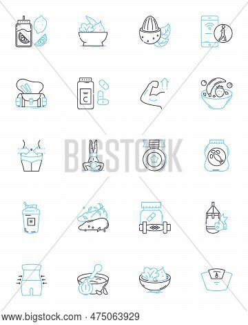 Nourishing Food Linear Icons Set. Nutritious, Wholesome, Balanced, Organic, Fresh, Clean, Healthy Li