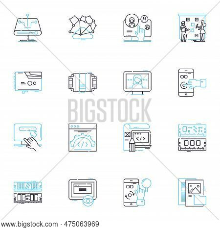 Digital Device Linear Icons Set. Smartph, Tablet, Laptop, Desktop, Smartwatch, Fitness Tracker, E-re
