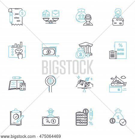 Banking Services Linear Icons Set. Deposits, Withdrawals, Loans, Mortgages, Investments, Savings, Ch