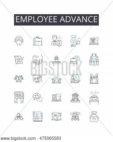 Employee Advance Line Icons Collection. Staff Growth, Worker Development, Personnel Improvement, Tea