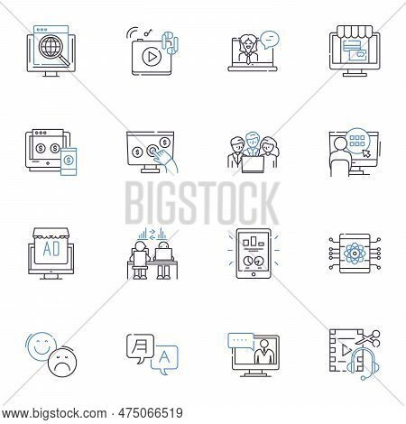 Electronic Dialogue Line Icons Collection. Communication, Connectivity, Conversation, Discourse, Int