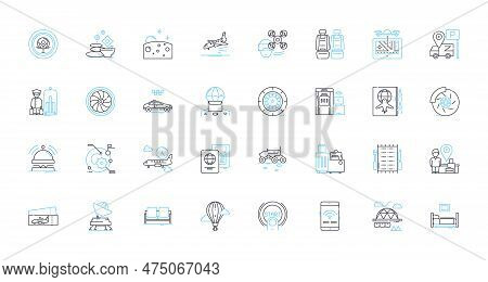 Accommodation Linear Icons Set. Lodging, Shelter, Housing, Rooms, Stay, Boarding, Residence Line Vec
