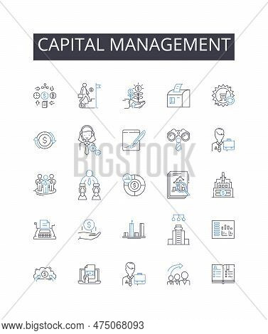 Capital Management Line Icons Collection. Budget Control, Fiscal Planning, Asset Allocation, Mtary S