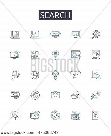 Search Line Icons Collection. Hunt, Seek, Scour, Probe, Explore, Quest, Trace Vector And Linear Illu