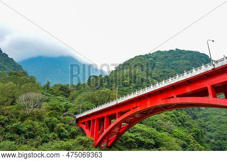 The Red Shakadang Bridge From Shakadang Trail In Taroko National Park, Xiulin Township, Hualien, Tai