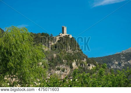 The Ruins Of A Medieval Fortress In The Center Of Ferentillo Village In Valnerina, Umbria Region, It