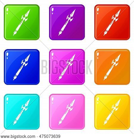 Spear Battle Icons Set 9 Color Collection Isolated On White For Any Design