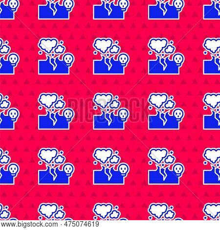 Blue Poisonous Cloud Of Gas Or Smoke Icon Isolated Seamless Pattern On Red Background. Stink Bad Sme