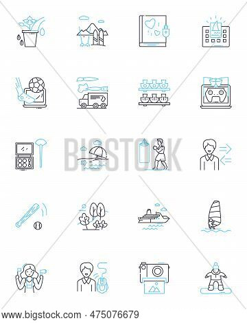 Family Reunion Linear Icons Set. Gathering, Reconnecting, Kinfolk, Bonding, Celebrating, Relatives, 