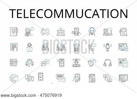 Telecommucation Line Icons Collection. Information Technology, Electronic Communication, Digital Ner