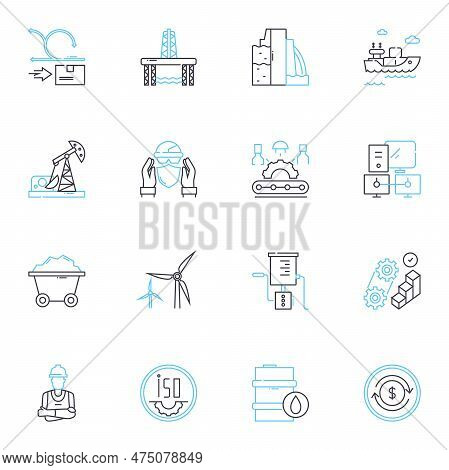 Production Linear Icons Set. Manufacturing, Assembly, Fabrication, Construction, Creation, Developme