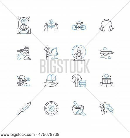 Cruise Line Icons Collection. Adventure, Relaxation, Ocean, Luxury, Entertainment, Exploration, Suns