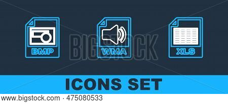 Set Line Xls File Document, Bmp And Wma Icon. Vector