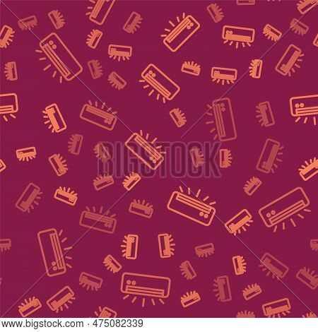 Brown Line Air Conditioner Icon Isolated Seamless Pattern On Red Background. Split System Air Condit
