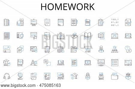 Homework Line Icons Collection. Education, Learning, Career, Specialization, Graduate, Degree, Maste