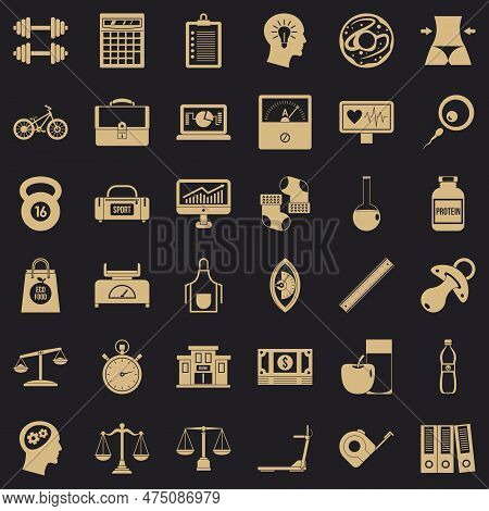 Dumpbell Icons Set. Simple Style Of 36 Dumpbell Icons For Web For Any Design