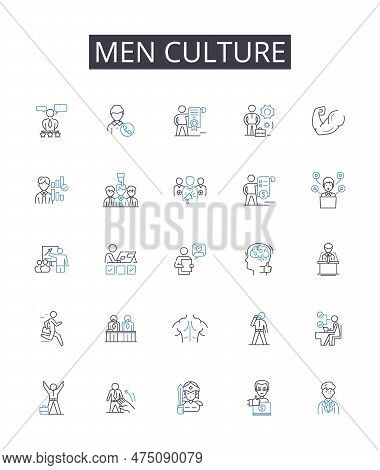 Men Culture Line Icons Collection. Women Society, Children Tradition, Elderly Customs, Family Herita