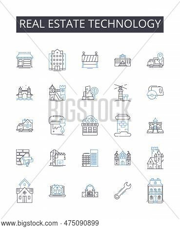 Real Estate Technology Line Icons Collection. Proptech, Property Technology, Realty Tech, Smart Buil