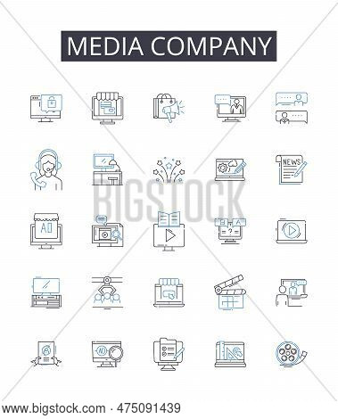 Media Company Line Icons Collection. Advertising Firm, News Outlet, Television Nerk, Publishing Hous