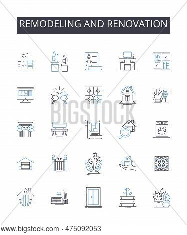 Remodeling And Renovation Line Icons Collection. Music, Editing, Harmony, Composition, Arrangement, 