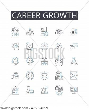 Career Growth Line Icons Collection. Professional Development, Personal Success, Job Advancement, Em