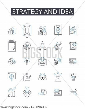 Strategy And Idea Line Icons Collection. Purpose And Objective, Vision And Mission, Plan And Scheme,