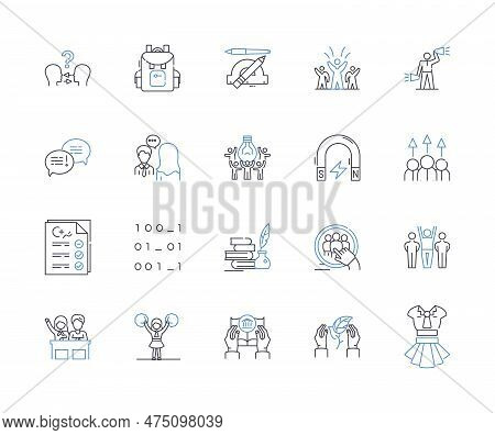 Directing Interns Line Icons Collection. Mentorship, Leadership, Communication, Guidance, Profession