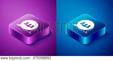 Isometric Project Team Base Icon Isolated On Blue And Purple Background. Business Analysis And Plann