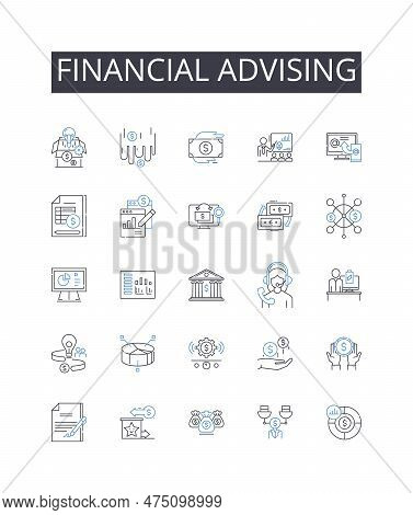 Financial Advising Line Icons Collection. Wealth Management, Investment Consulting, Fiscal Counselin