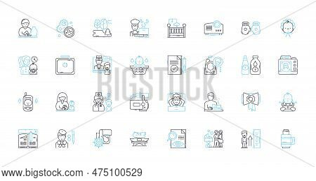 Minors Linear Icons Set. Protection, Vulnerability, Youthfulness, Innocence, Dependence, Oversight, 
