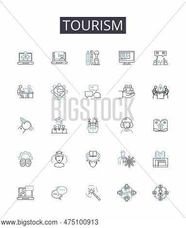 Tourism Line Icons Collection. Travel Industry, Vacation Business, Hospitality Sector, Sightseeing M