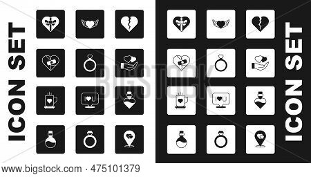 Set Broken Heart Or Divorce, Wedding Rings, Healed Broken, Candy Shaped Box, Heart Hand, With Wings,