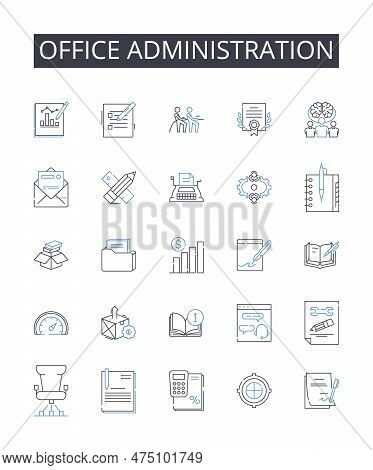 Office Administration Line Icons Collection. Business Management, Marketing Strategy, Human Resource