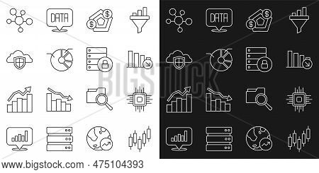 Set Line Browser With Stocks Market, Processor Cpu, Financial Growth Decrease, Pie Chart Infographic