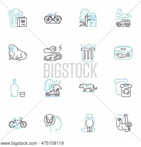 Global Warming Linear Icons Set. Climate, Emissions, Carbon, Temperature, Greenhouse, Pollution, Ene