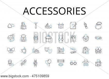 Accessories Line Icons Collection. Adornments, Trinkets, Ornaments, Embellishments, Decorations, Add
