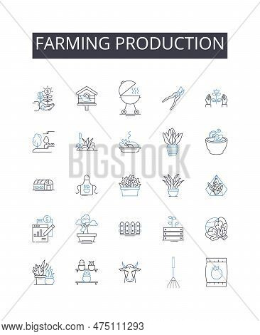 Farming Production Line Icons Collection. Manufacturing Industry, Construction Development, Trading 