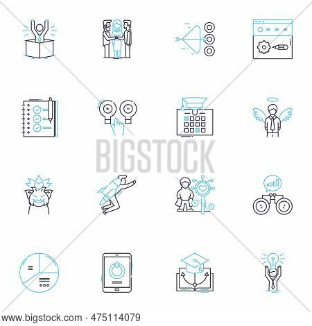 Positive Attitude Linear Icons Set. Ratitude, Optimism, Enthusiasm, Resilience, Patience, Encouragem