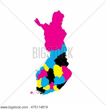 Finland Political Map Of Administrative Divisions - Regions And One Autonomous Region Of Aland. Blan