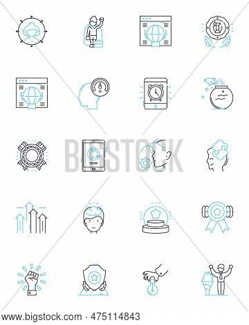 Guiding Principles Linear Icons Set. Values, Ethics, Morality, Integrity, Wisdom, Hsty, Fairness Lin