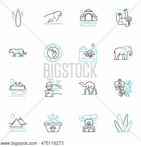 Wildlife Linear Icons Set. Habitat, Conservation, Endangered, Biodiversity, Adaptation, Migration, P
