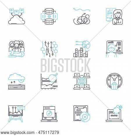 Online Presence Linear Icons Set. Visibility, Reputation, Branding, Exposure, Authenticity, Credibil